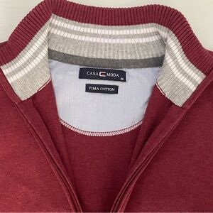 Casa Moda 100% Pima Cotton Men's Burgundy Red Zip-Up Cardigan Sweater